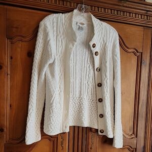 Talbots Soft White Cable Knit Cardigan